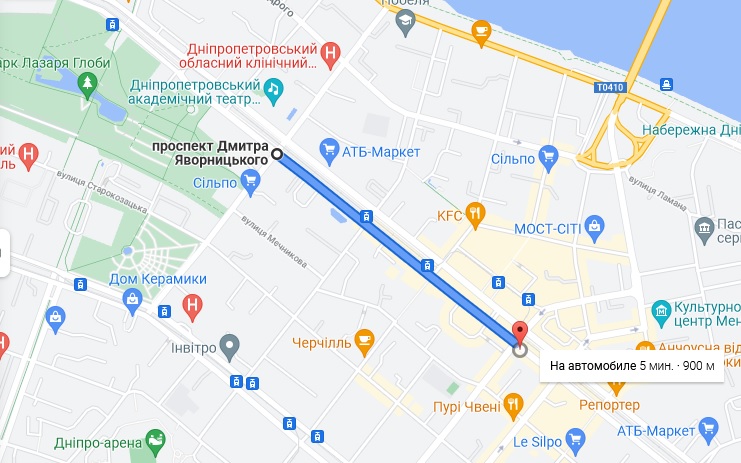 От улицы Фабра до улицы Грушевского по проспекту Яворницкого / фото: google.com