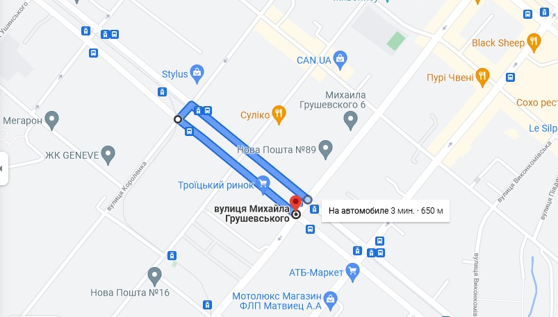 От улицы Короленко до улицы Грушевского по проспекту Яворницкого / фото: google.com