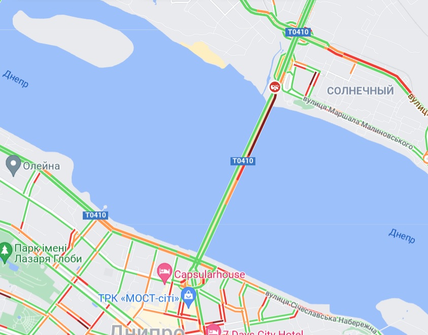 Пробка в Днепре - фото: google.com