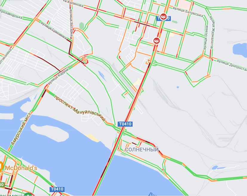 Пробка на Слобожанском проспекте - фото: google.com