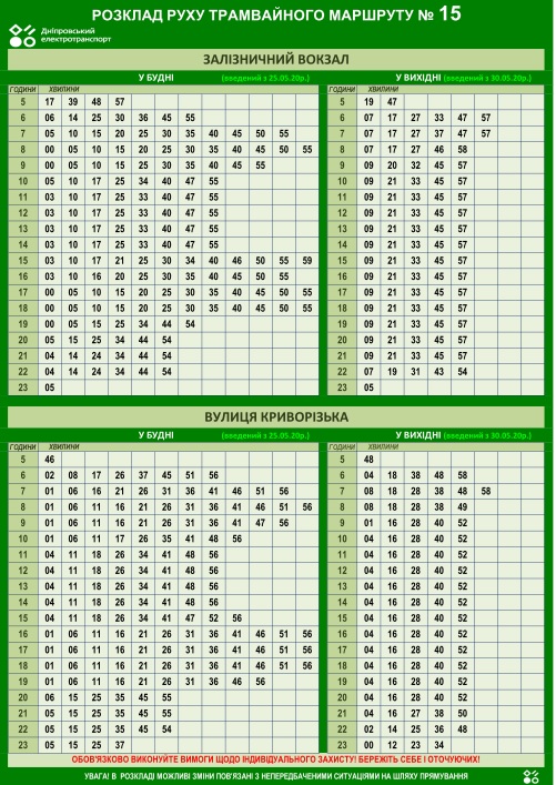 График движения трамвая №15 / фото: det.dp.ua