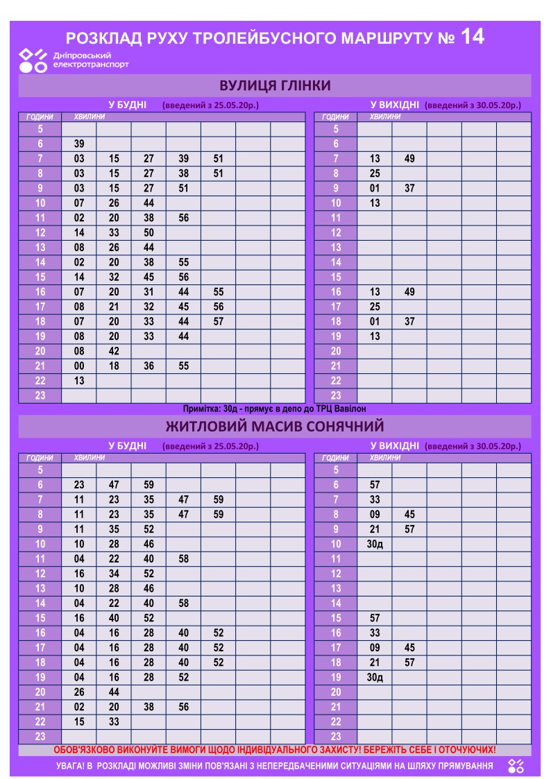 График движения троллейбуса №14 / фото: det.dp.ua
