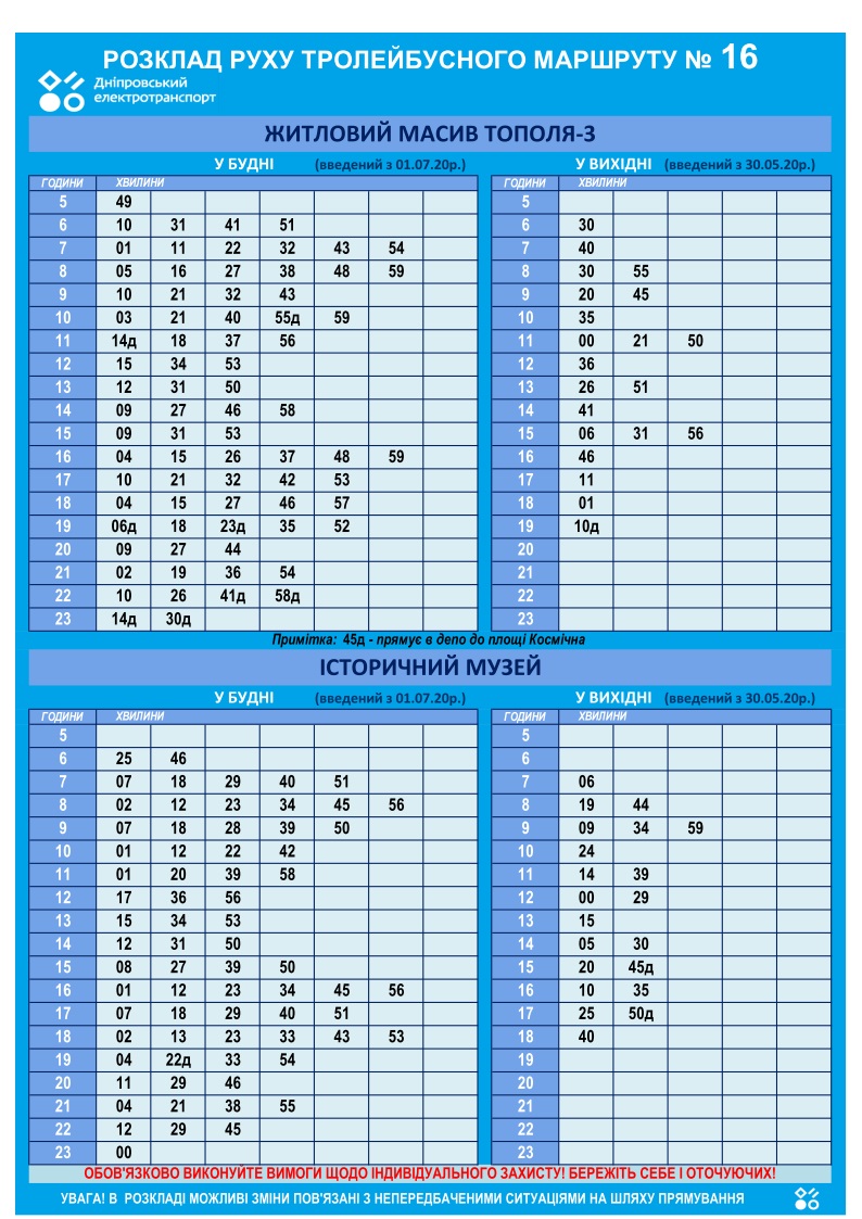 График движения троллейбуса №16 / фото: det.dp.ua
