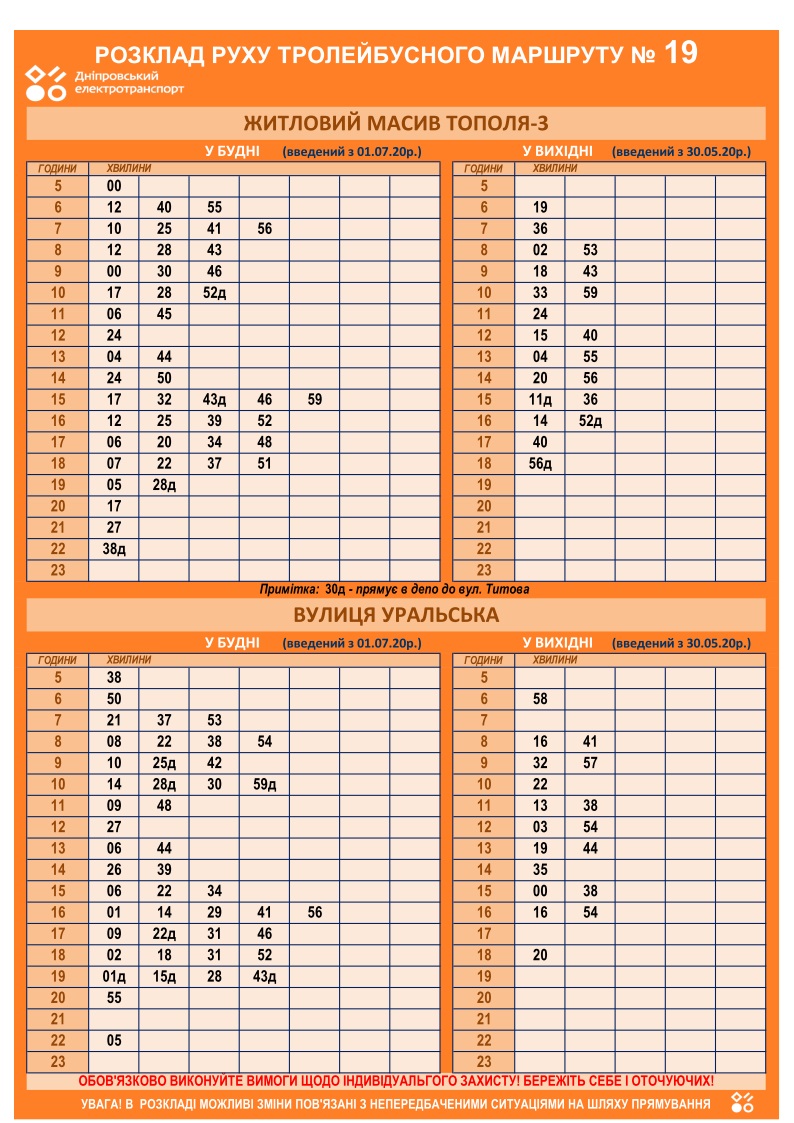 График движения троллейбуса №19 / фото: det.dp.ua
