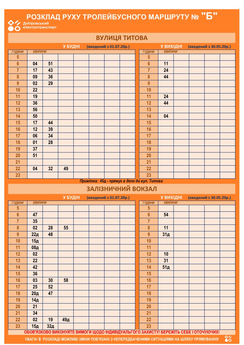 График движения троллейбуса №Кольцо Б / фото: det.dp.ua