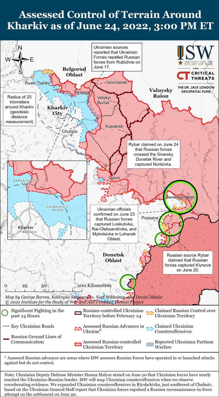 Карта бойових дій в Україні 25 червня