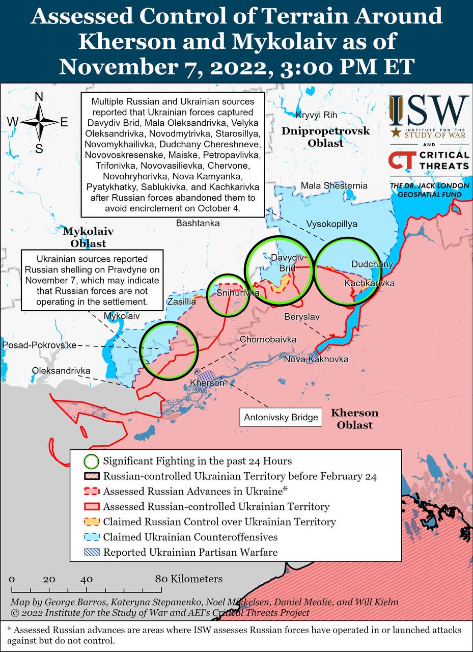 Карта бойових дій в Україні 8 листопада.
