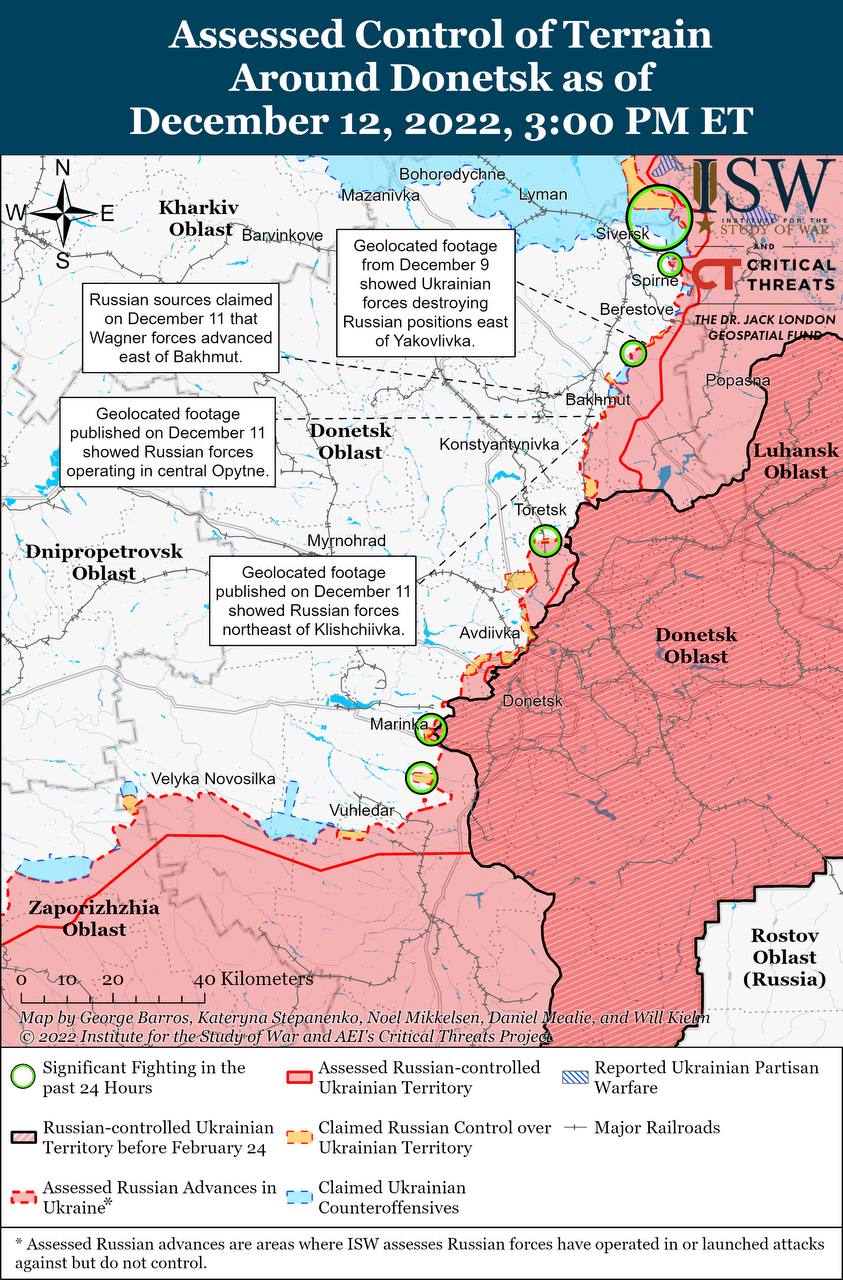 Карта бойових дій в Україні 13 грудня.