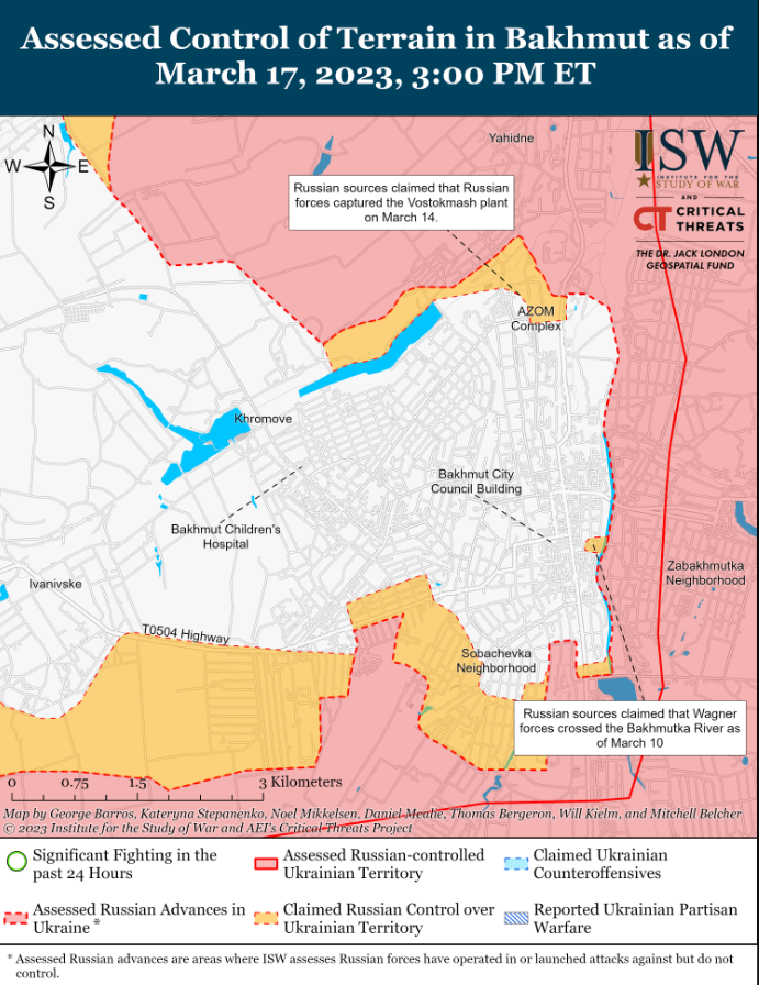 Карта бойових дій в Україні 18 березня. Фото: ISW