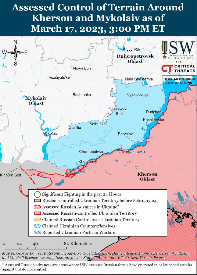 Карта бойових дій в Україні 18 березня. Фото: ISW