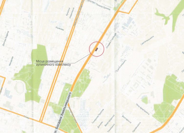 Расположение остановки по проспекту Богдана Хмельницкого
