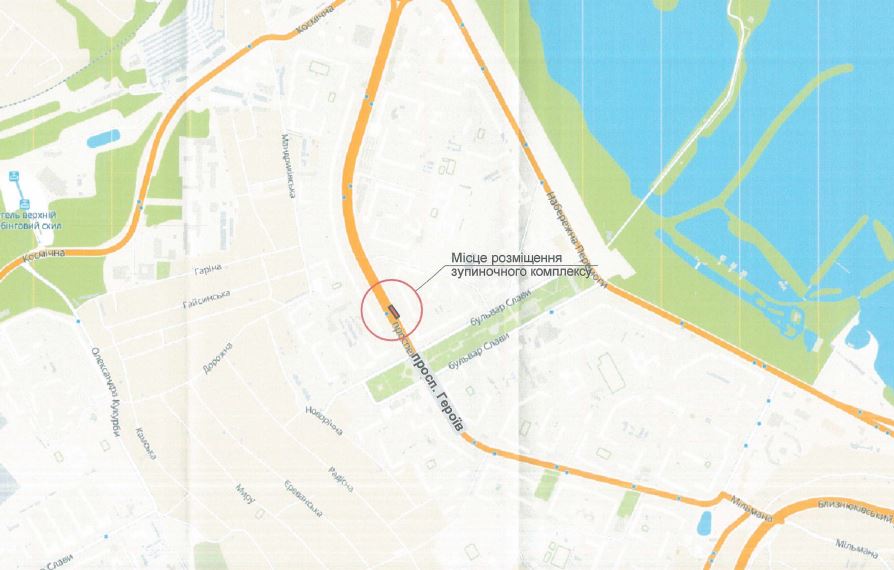 Расположение остановки по проспекту Героев