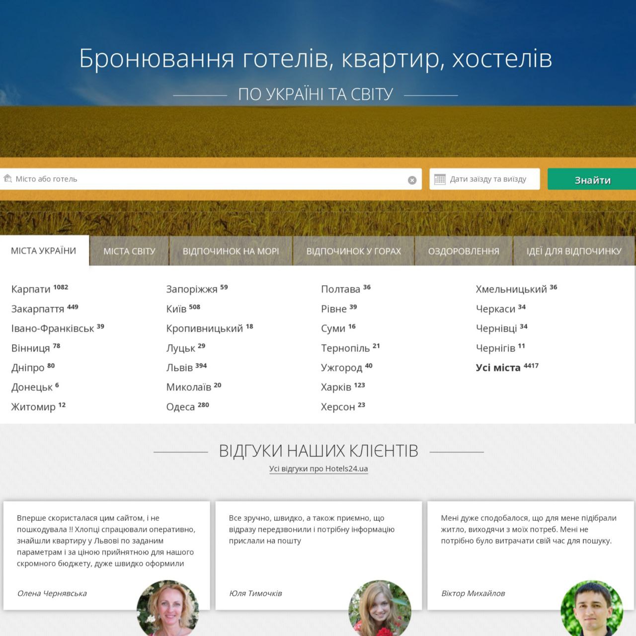 Український сайт, де можна забронювати готелі, хостели та квартири по всьому світу