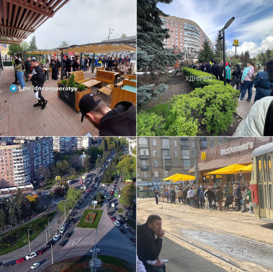 После открытия McDonald's возникли большие очереди - фото: t.me/hyevuy_dnepr, t.me/dneproperatyv