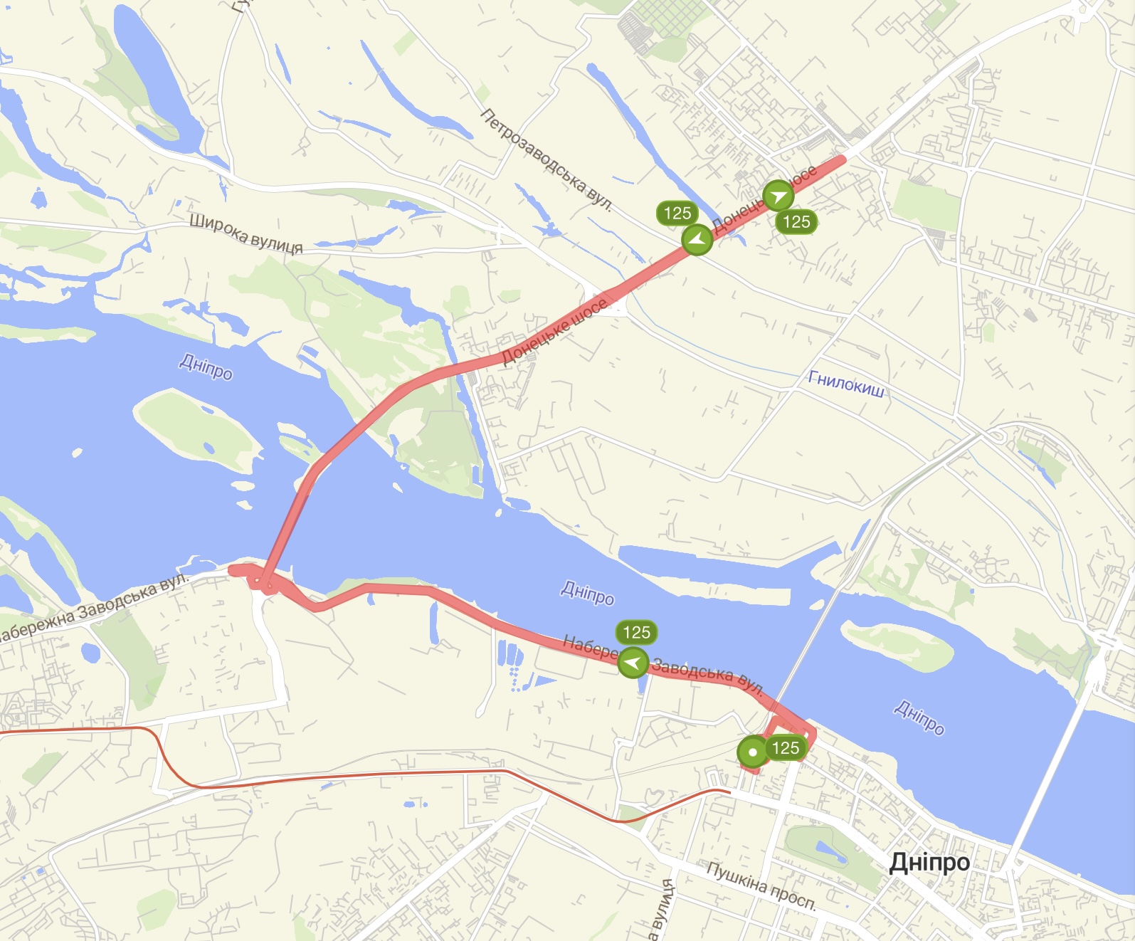 Схема маршрута №125 -