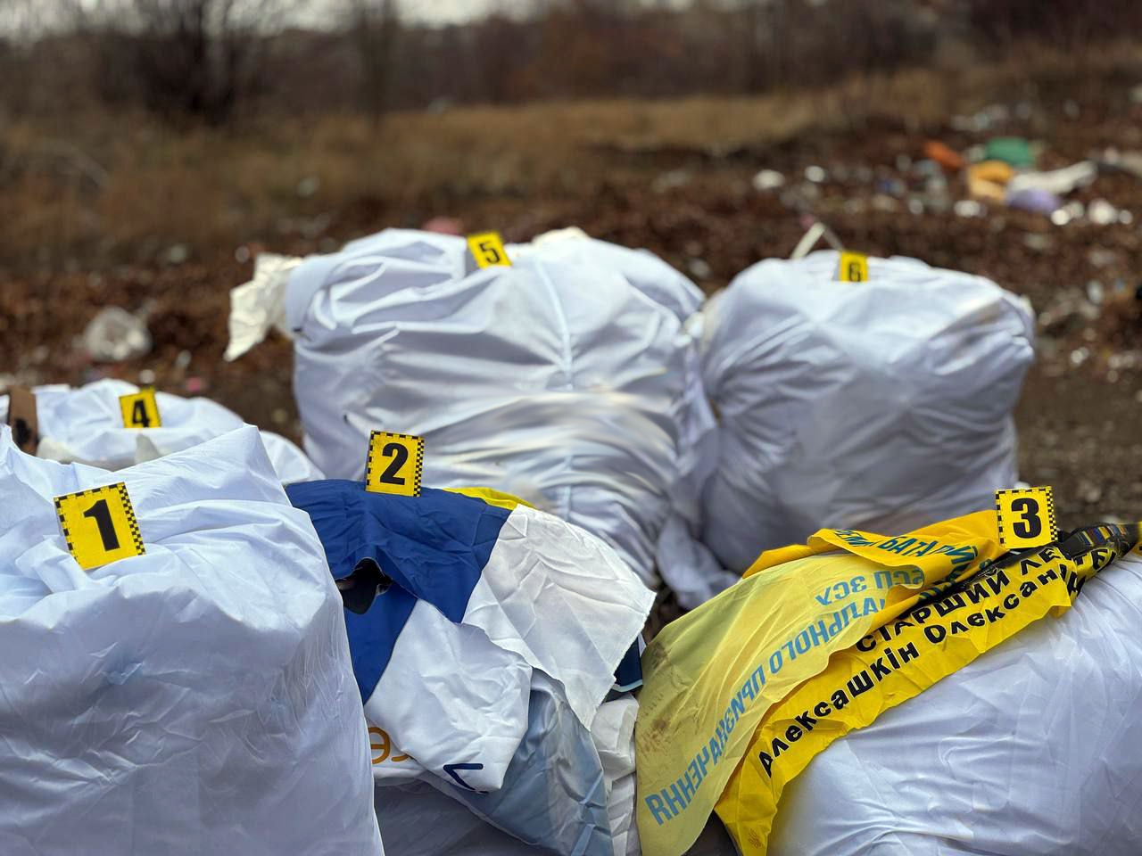 У Кривому Розі волонтери знайшли на смітнику мішки з прапорами із портретами захисників - || фото: Свої. Кривий Ріг