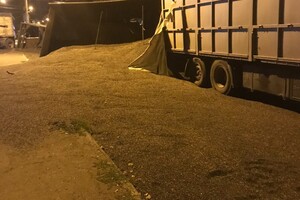 На Нигояна столкнулись два грузовика: на дорогу высыпались горы семечек фото